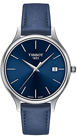 Tissot Womens Bella Ora 316L Stainless Steel case Quartz Watch, Blue, Leather, 16 (T1032101604100)