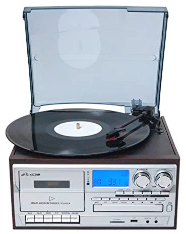 VICTOR Cosmopolitan 8-in-1 Turntable Music Center with 3-Speed Record