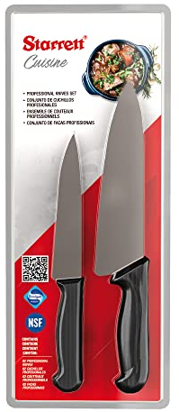 Starrett Stainless Steel Professional Kitchen Chef Knife Set - 1 x 6-inch & 1 x 8-inch Knives - Black Handle