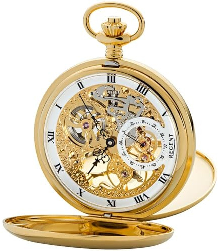 REGENT 11330090 Skelett-Taschenuhr Savonette mit Handaufzug