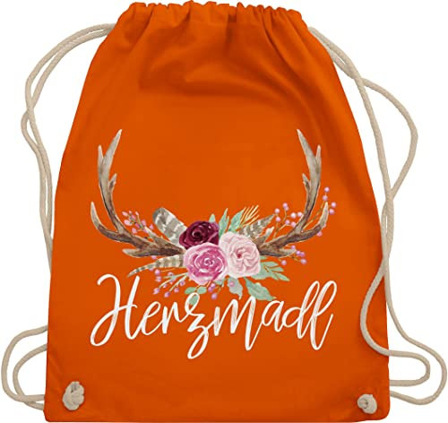 Shirtracer Turnbeutel Rucksack - Kompatibel mit Oktoberfest Tasche - Herzmadl - Unisize - Orange - mitbringsel aus bayern trachtenrucksack bayrische madl stoffrucksack trachtentaschen bayrisch hirsch