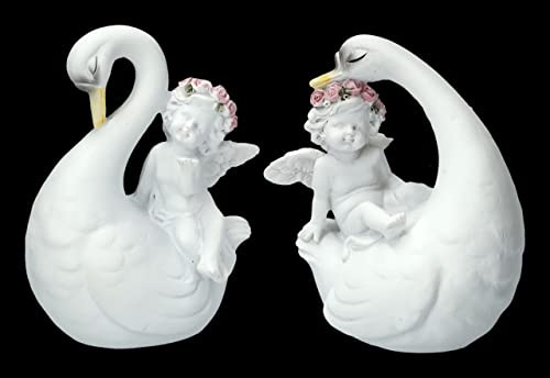 Engel Figuren Putten auf Schwänen 2er Set für eine himmlische Atmosphäre | Cherub 10 cm