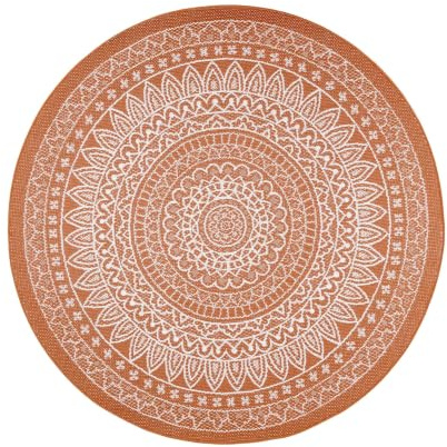 In- & Outdoor Teppich Rund - Summer Azteca Terracotta - Ø 100 cm | Wetterfest - Synthetik, Polypropylen - Balkon, Garten / Terrasse - Terrasse teppich - Outdoor rug