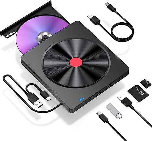 LMEN Lecteur DVD, Lecteur CD DVD Portable, Lecteur DVD Externe, Lecteur Carte SD, Graveur DVD/CD Externe avec USB 3.0 et Type-C Lecteur CD Externe pour pc Laptop Windows 7/8/10/11/XP/Vista/Mac OS