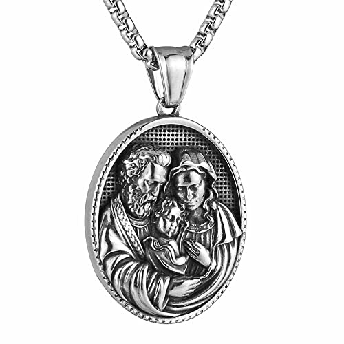 HZMAN Jungfru Maria Jesus St Joseph medaljhalsband för män kvinnor retro religiöst rostfritt stål kristen bön amulett hänge smycken gåva, Rostfritt stål, Ingen ädelsten