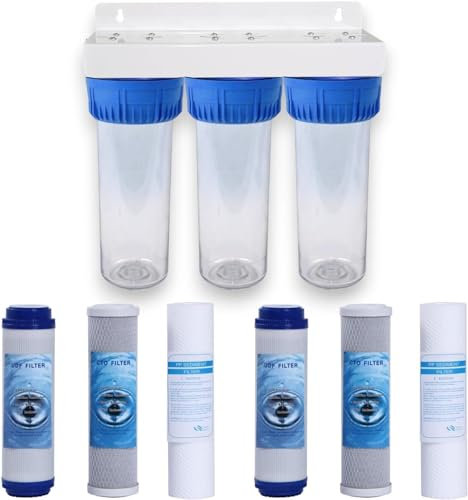 MGidea filtro de agua sistema tres etapas seis cartuchos NW-BR10B4 filtración de sedimentos y carbones activos 1 1/2 3/4 (3/4 (26,16 mm)