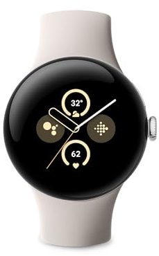 Pixel Watch 2 - das Beste von und Fitbit – Herzfrequenzmessung, Stressmanagement, Sicherheitsfunktionen – Android – Aluminiumgehäuse in Polished Silver – Sportarmband in Porcelain – LTE
