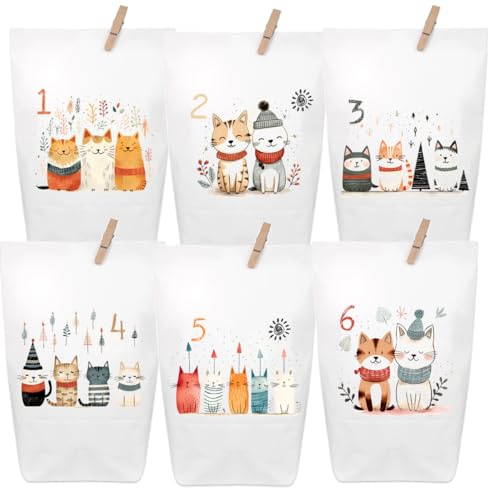 Katzen Adventskalender 2026 zum Befüllen - 24 wunderschöne bedruckte Tüten, kein stundenlanges Basteln nötig! Für die Advents- und Weihnachtszeit, nicht nur für Katzenbesitzer und Katzenliebhaber