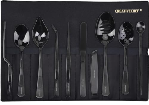 CREATIVECHEF Set of 10 Kitchen Tongs Chef Plating Tools Culinary Kit, Precision Tongs Specialty Chef Plating Kit for Decorating Food, Sturdiness Stainless Steel, Professional Kitchen Secret,Black
