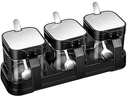 Azucarero Salero Botes Especias Juego De Sazonadores De 3 Uds, Tarro Combinado De Cocina, Salero De Vidrio, Tanque De Granos, Juego De Azúcar Con Tapa, Cuchara Y Bandeja Frascos Especiarias Tarros Esp