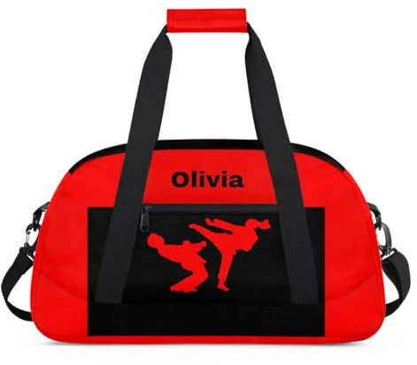 Personalized Custom Kids Duffel Bags, Customized Sports Gym Bag Travel Duffle Bag Dance Bag Overnight Weekender Sleepover Carry On Bag for Boys Teen Girls, Taekwondo 1, Taekwondo Theme 14,
