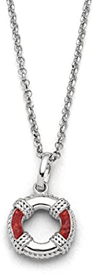 DUR Schmuck Kette RETTUNGSRING Koralle, Silber 925/- rhod. 45cm (K3008) Erbskette