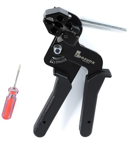 ZOOSUNX Metal Zip Tie Gun with Release Tool, Professional Stainless Steel Cable Tie Tool, Heavy Duty Tensioning & Flush Cutting Gun, SKD11 Steel Blade, for Exhaust Heat Wrap, Fences & Pipes