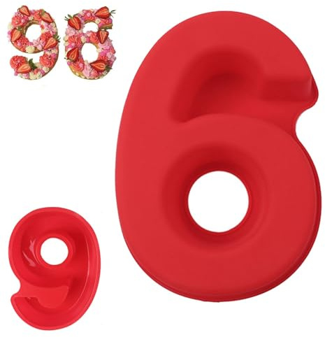 QEEYON Kuchenform Zahlen Silikon Backform Zahl 6, Backform Zahlen Groß 3D Number Cake Backform, Zahlen Kuchenform,Zahlenbackform für Kindergeburtstag, Geburtstagstorte, Hochzeit Jubiläum