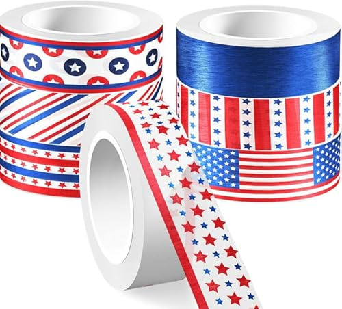 DIYEAH 4. Juli Washi Tape 12 Rollen Happy Independence Day Washi Tape Patriotisches Masking Tape Rot Blau Sterne Streifen Dekorativer Papieraufkleber Für