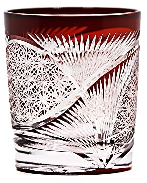 QTANZIQI Bicchieri da Whisky Vecchio Stile Bicchiere Multicolore in Stile Giapponese da 9 Once in Cristallo ambrato per Bourbon Scotch con Confezione Regalo (Rosso Trasparente) Silk Pillowcase