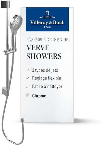 Villeroy & Boch Verve Showers Duschgarnitur – Chrom | Verstellbare Handbrausehalterung, Handbrause mit 3 Strahlarten, pflegeleicht, leicht montierbar, TVS10900700061