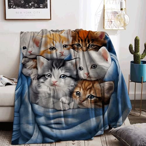 KAIDAARTLH Katzemotiv Kuscheldecke, Süße Tiermotiv Weich Bequem Kunstfell Decke, Kuscheldecken für Herbst Winter Couch Bett (150x200cm, Katze-2)