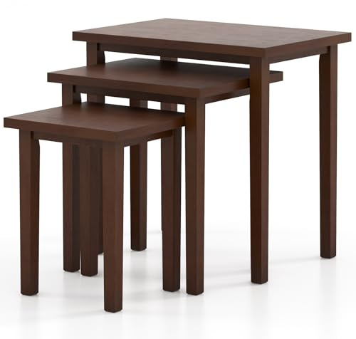 Giantex Nesting Tables Set of 3, Farmhouse Stacking Side Table with Rubber Legs, Wooden Rectangle Accent End Table, Nesting Coffee Tables for Living Room Bedroom (Walnut)