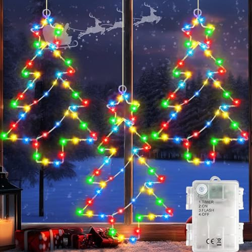 Joysing Christmas Window Lights 3 Pack Christmas Star Lights Battery Operated with Timer, LED Window Star Light Waterproof Hanging Tree Light for Indoor Outdoor Xmas Decorations