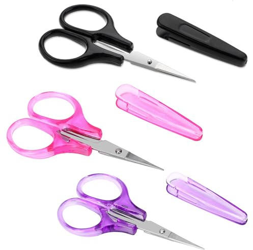 Lot de 3 mini ciseaux à broder - Ciseaux de voyage - Petits ciseaux de bricolage - Ciseaux de sécurité - Pour adultes - Avec étui de protection - Petits pour la couture, la broderie, la découpe du