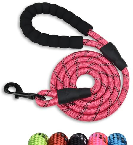 Slip Rope Dog Lead with Comfortable Padded Handle,1.5/2 m Reflective Dog Lead and Multi-Colour for Dogs, 1.2 cm (Pink, 200 * 1.2cm)
