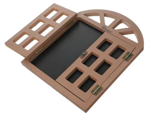 OFFSCH Kleine Hängende Kreidetafel Aus Holz Mit Fensterrahmen Robuste Wanddekoration Für Restaurant Pub Beschreibbar Und Abwischbar Braune Holzoptik Für Vielseitige Fensterdeko