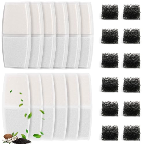 Filtros Fuente para Gatos, 12 Filtros + 12 Esponjas, Filtros compatibles con Fuente para Gatos sin Cable TOPPLEE, Filtración de Pelo Flotante y Ablandamiento de Agua