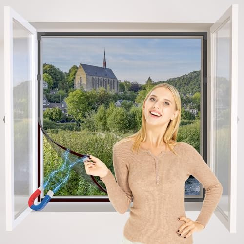 NeatiEase Mosquiteras para Ventanas Pantalla magnética ajustable y flexible de 100 x 130 cm, se adapta a cualquier tamaño más pequeño（Marco gris, malla negra）