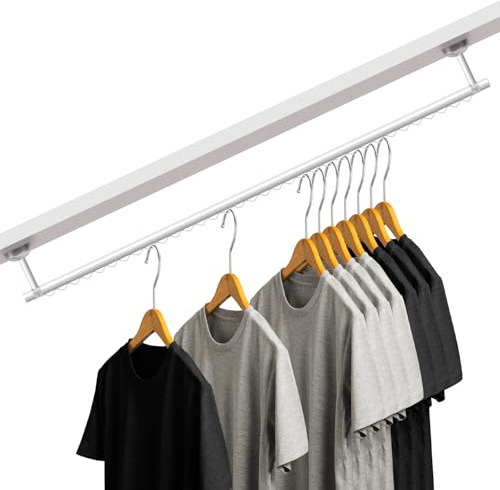 Wonderjune Schrankstange zum Aufhängen an der Decke, Kleiderständer in jedem Winkel, Kleiderstange, Wandhalterung, schräge Deckenlösungen für Dachboden, Schlafzimmer, unter Treppen, Aufbewahrung (weiß