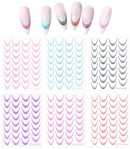 LUMOOM 12 adesivi per unghie French Tip, design gradiente, 3D, linee per nail art, autoadesive, nail art, fai da te, decorazione per unghie