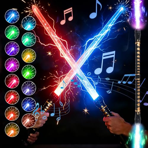 Mineup 2 Pièces Sabre Laser pour Enfants, Epées Laser avec 15 Couleurs, Sabre Lumineux, Epées Lase Télescopiques pour Cosplay, Halloween, Fêtes sur Samouraïs