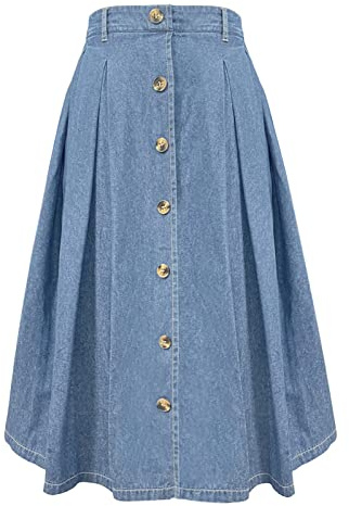 Women's Long Pleated Skirt Ladies Midi Elasticated Waist with Pockets | Casual, Skirt for Women UK, A-line, Below the Knee, Flowy, Slant pocket