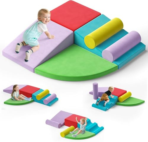 MINENICE Kinder Schaumstoff bausteine, Softbausteine Klettern Kinder Montessori Spielzeug Indoor-Spaß, Riesenbausteine zum Klettern & Toben (Sechsteiliges Set - Schwamm+Stoffbezug - Farbe)