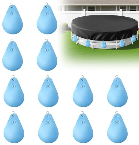 12 Stück Poolabdeckung Gewichte Wassersack, Pool Wandtaschen mit Haken, 35*24cm Pool Beschwerungssack, Winter Pool Abdeckplane Beschwerungssack, Wasserbeutel Pool für Oberirdische Schwimmbecken, Blau