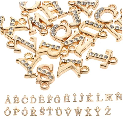 Veemoon 26 pezzi Ciondoli Lettere Alfabeto con Strass in Dorata per Braccialetti e Collane Fai da Te Charm Maiuscoli per Creazioni Artigianali Eleganti e Personalizzate
