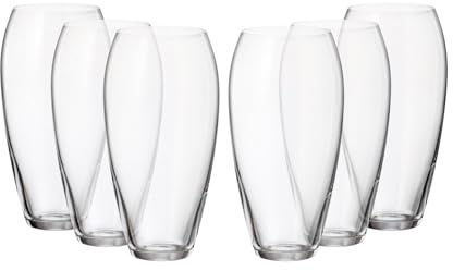 simpa Bohemia Crystal Carduelis Tumblers – Set of 6 Slimline Drinking Glasses – 470ml Highball – Titanium Crystal Flame Polished Glass – Dishwasher Safe