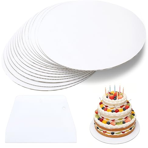 MAIXINNEW 15 Pièces Support Gateau Rond 20 cm, Plateau à Gâteau Rond en Carton, Plateau Blanc Carton avec Spatule pour Présentation de Gâteaux et Pizzas