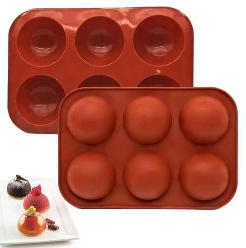 2 Stück Silikon Backform Kugel 6-fach Silikonform Halbkugel Wiederverwendbare Schokoladenform 5cm Ø Pro Kugel für Schokolade, Pralinen, Eiswürfel, Gelee, Kuchen & Seife