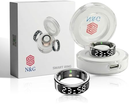 N&G Smart Ring for Men & Women – Fitness & Health Tracking Ring with LED Display, Heart Rate, Step Count & Sleep Monitor, Multi-Sport Modes, 5ATM Waterproof, iOS & Android Compatible (Silver, 10)