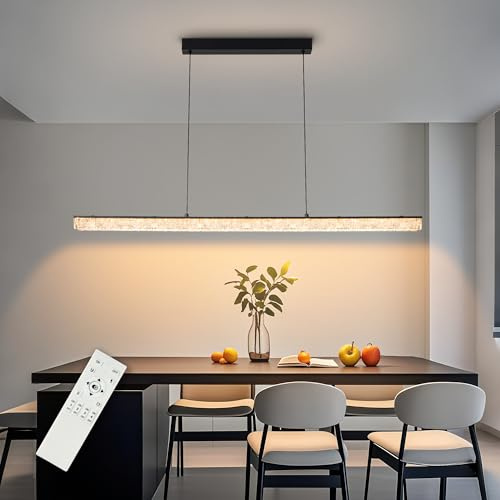 100CM Pendelleuchte LED 40 W , Pendelleuchte esstisch dimmbar 3000K-6000K | esszimmerlampe led hängend mit Fernbedienung, wohnzimmerlampe hängend , Schwarz