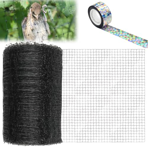 Vogelschutznetz 15x15 m, Vogelnetz Schwarz 5x5 cm Maschenweite, Gartennetz Volierennetz mit Vogelband für Hühnergehege, Teichnetz Obstbaumnetz Katzennetz Taubennetz für Garten Balkon Dach