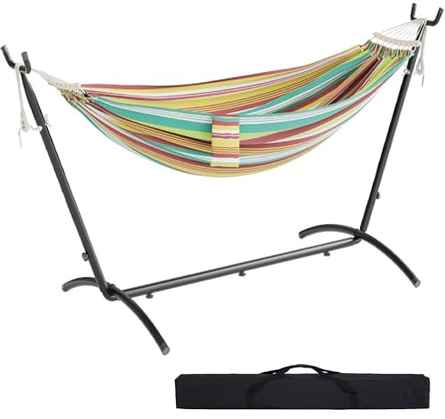 Mondeer Hamac avec Support, Double Bohème hamac sur Pied Portable avec Cadre Robuste Réglable, Charge Maximale 270kg, Adapté Terrasses Extérieures, Patios Jardins (Vert)