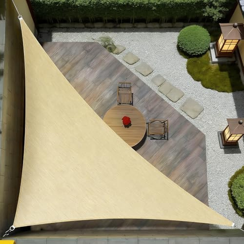 Vela Ombreggiante Triangolare 2x2x2 3x3x3 4x4x4 5x5x7 m Telo Tenda a Vela per Esterno Protezione Anti UV, HDPE Rete Ombreggiante per Giardino, Terrazzo, Balconem, Gazebo(Beige,6x6x6m)