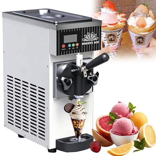 Macchina per gelato soft monogusto professionale da 450 W per uso domestico e da banco, con pannello LCD e funzione di autopulizia, per ristoranti e gelaterie.(White)