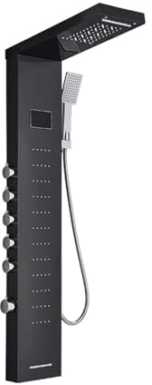 Digitalt duschsystem, LED Duschpanel Badkar Duschkran Temperatur Digital Display Badkar Kran Kroppsmassagesystem Jets Tower Duschpelarkran LED-display duschkontroll(8013 Black)