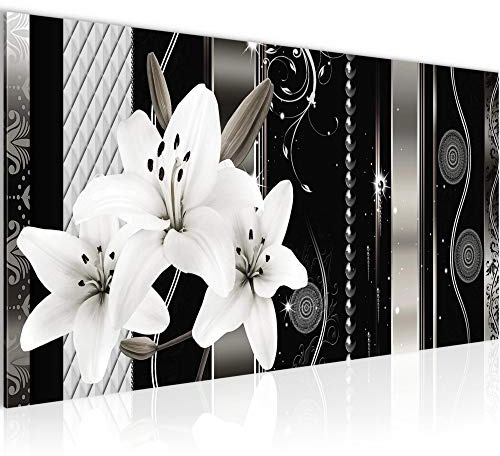 Runa Art Wandbild Blumen Lilien 1 Teilig 100 x 40 cm Modern Bild auf Vlies Leinwand Abstrakt Wohnzimmer Grau 008412c