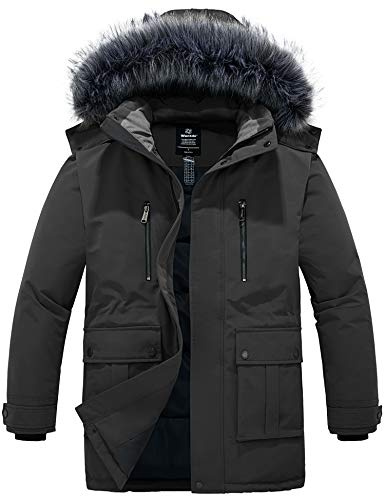 Wantdo Giacca Invernale Imbottita Calda Parka da Esterno Spessa a Vento Giaccone da Lavoro Antivento Giacca Pesante Idrorepellente Uomo Grigio Scuro XL