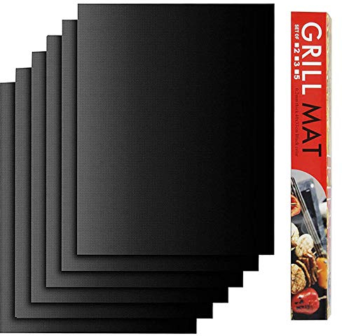 Tapis de Cuisson Barbecue de, Set de 6 Feuille de Cuisson pour Barbecue et Four Anti-adhérent de BBQ et Feuilles de Cuisson réutilisable pour Les Barbecue à gaz, Charbon ou électriques