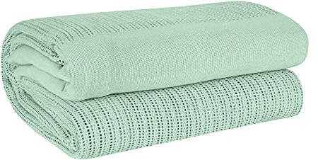 EHC Lightweight Hand Woven Adult Cellular Cotton Blanket, Single 180 x 230 cm - Sage
